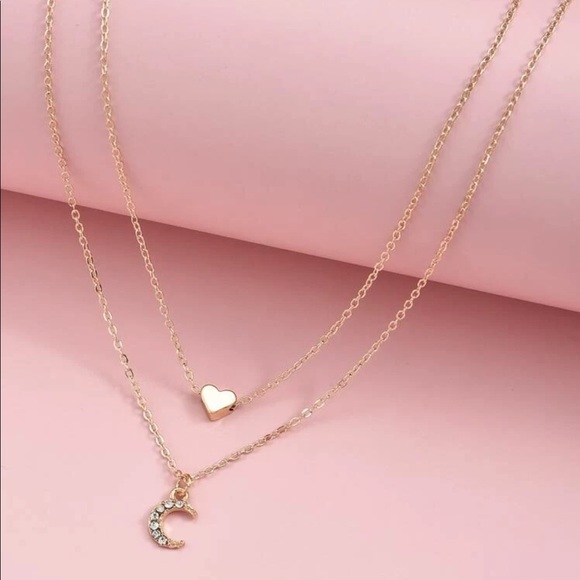 Jewelry - Dainty Heart + Moon Layered Necklace